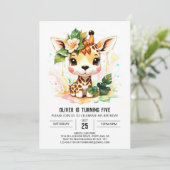 Invitation Aquarelle Safari Giraffe Anniversaire (Debout devant)