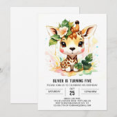 Invitation Aquarelle Safari Giraffe Anniversaire (Devant / Derrière)