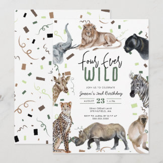 Invitation Aquarelle Safari quatre jamais Wild Anniversaire