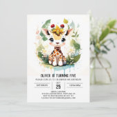 Invitation Aquarelle Safari Voyage Giraffe Anniversaire (Debout devant)