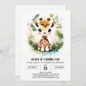 Invitation Aquarelle Safari Voyage Giraffe Anniversaire (Devant / Derrière)