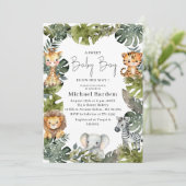 Invitation Aquarelle Safari Wild One 1er anniversaire Boy Inv (Debout devant)