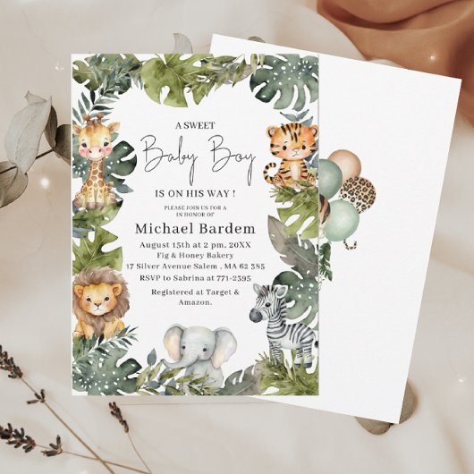 Invitation Aquarelle Safari Wild One 1er anniversaire Boy Inv