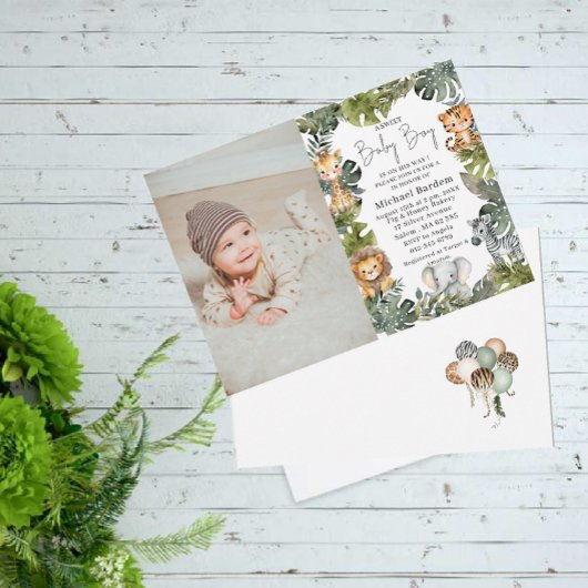 Invitation Aquarelle Safari Wild One 1er anniversaire Boy Inv