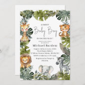 Invitation Aquarelle Safari Wild One 1er anniversaire Boy Inv (Devant / Derrière)