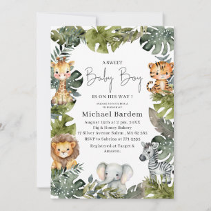 Invitation Aquarelle Safari Wild One 1er anniversaire Boy Inv