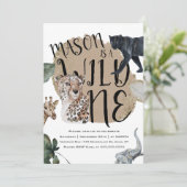 Invitation Aquarelle Safari Wild Un animal fête d'anniversair (Debout devant)