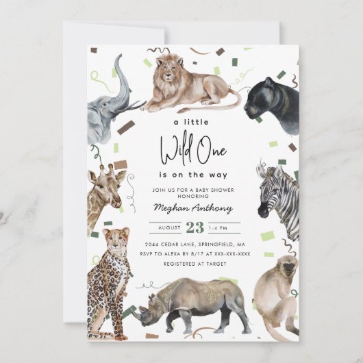 Invitation Aquarelle Safari Wild Un Baby shower (Devant)