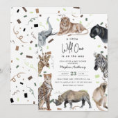 Invitation Aquarelle Safari Wild Un Baby shower (Devant / Derrière)