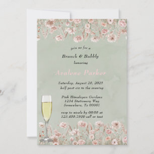 Invitation Aquarelle Sage Green Pink Peony Brunch & Bubbly