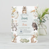 Invitation Aquarelle Sage Vert Animaux australiens Anniversai (Debout devant)