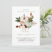 Invitation Aquarelle Sage Vert Citrouilles Automne Fête des m (Debout devant)