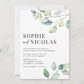 Invitation Aquarelle Sage vert Eucalyptus Mariage (Devant)