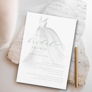 Invitation Aquarelle Sage Vert Mariage Fête des mariées robe