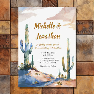 Invitation Aquarelle Saguaro Cactus Mariage du désert