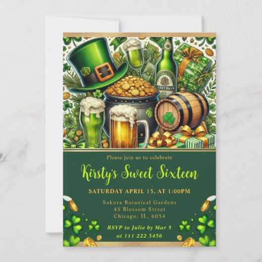 Invitation Aquarelle Saint Patrick's Day Sweet sixteen (Devant)