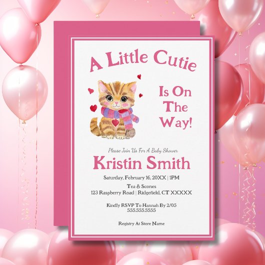 Invitation Aquarelle Saint Valentin Baby shower Kitty
