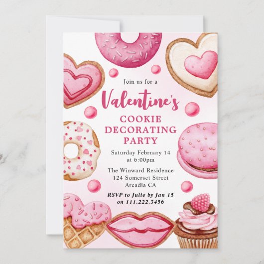 Invitation Aquarelle Saint Valentin's Cookie Decoration Party (Devant)