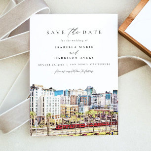 Invitation Aquarelle San Diego Skyline Beach Enregistrer la d
