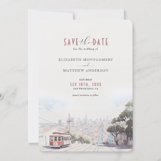Invitation Aquarelle San Francisco Skyline Enregistrer la dat (Devant)