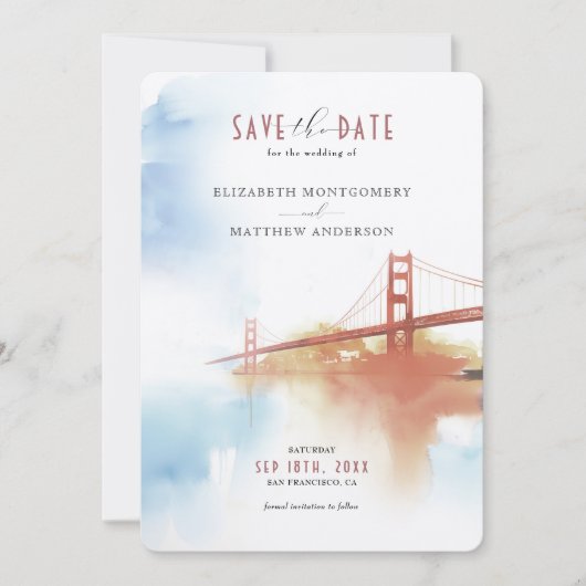 Invitation Aquarelle San Francisco Skyline Enregistrer la dat (Devant)