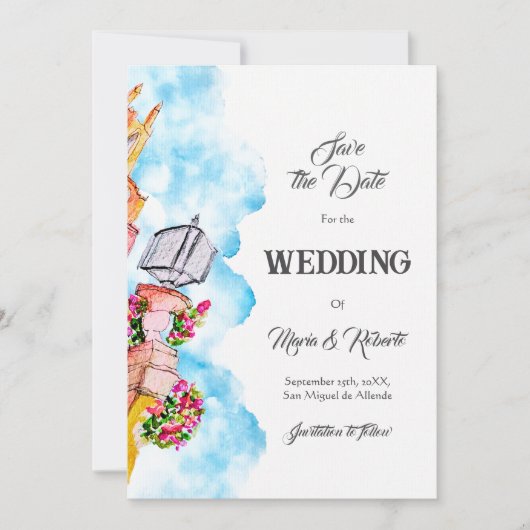 Invitation Aquarelle San Miguel de Allende Enregistrer la dat (Devant)