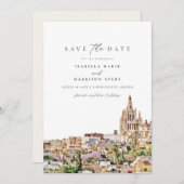 Invitation Aquarelle San Miguel Mexique Enregistrer la date (Devant / Derrière)