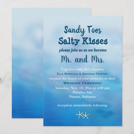 Invitation Aquarelle Sandy Toes Mariage Inviter étoile de mer (Devant / Derrière)