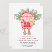 Invitation Aquarelle Santa Claus Noël Soirée Fête de Noël (Devant / Derrière)