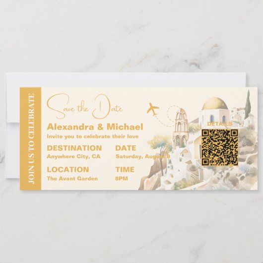Invitation Aquarelle Santorin Destination mariage (Devant)