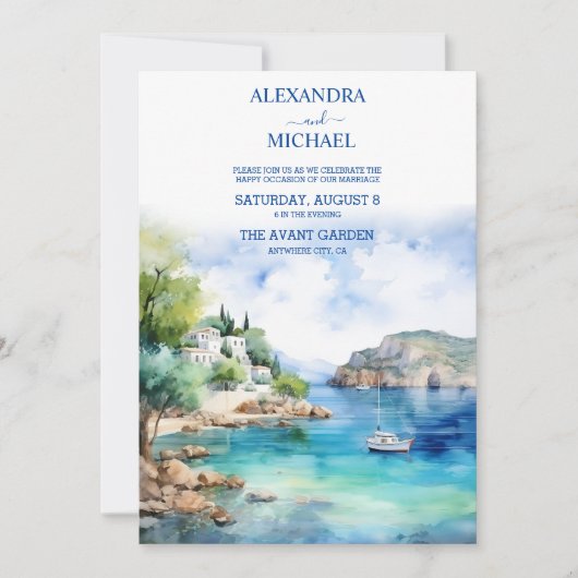 Invitation Aquarelle Santorin Mariage grec (Devant)