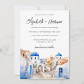 Invitation Aquarelle Santorini Grèce photo Mariage (Devant)