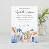 Invitation Aquarelle Santorini Grèce photo Mariage (Debout devant)
