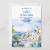 Invitation Aquarelle Santorini Grèce Skyline Mariage (Devant)