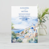 Invitation Aquarelle Santorini Grèce Skyline Mariage (Debout devant)