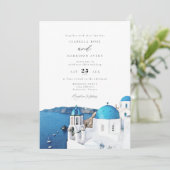 Invitation Aquarelle Santorini Grèce Skyline Mariage (Debout devant)