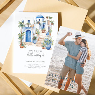 Invitation Aquarelle Santorini Mariage photo personnalisée