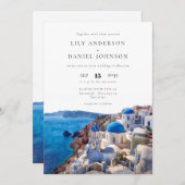 Invitation Aquarelle Santorini QR Code Grèce Mariage (Devant / Derrière)