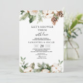 Invitation Aquarelle Sapin Vert d'Hiver & Fleurs Blanches (Debout devant)