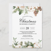 Invitation Aquarelle Sapin Vert d'Hiver & Fleurs Blanches (Devant)