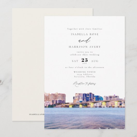 Invitation Aquarelle Sarasota Floride Skyline Paint Mariage (Devant / Derrière)