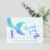 Invitation Aquarelle sarcelle Sous l'océan Sirène Merci (Debout devant)