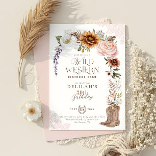 Invitation Aquarelle sauvage de l'Ouest d'anniversaire Floral