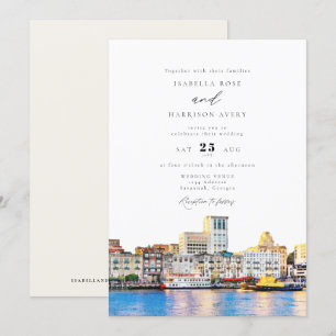 Invitation Aquarelle Savannah Georgia Skyline Paint Mariage
