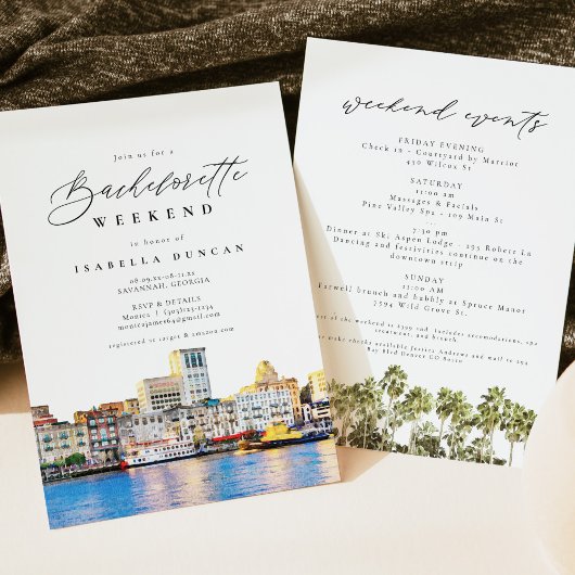 Invitation Aquarelle Savannah Géorgie Skyline Palm Tree