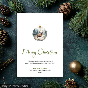 Invitation aquarelle scène hivernale cosy cerf Noë