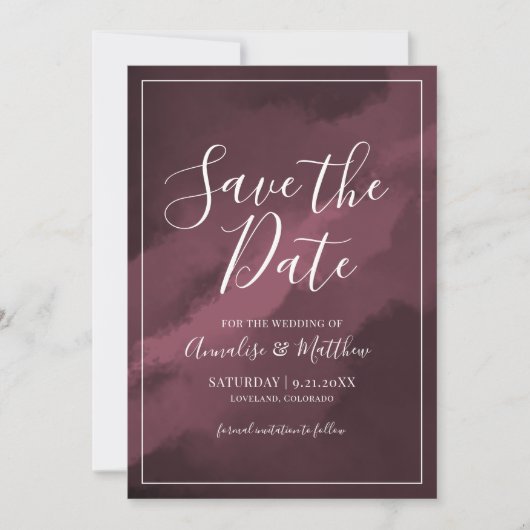 Invitation Aquarelle Script Mariage rouge Enregistrer la date (Devant)