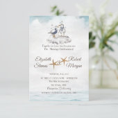Invitation Aquarelle Seagulls In Love Beach Wedding (Debout devant)