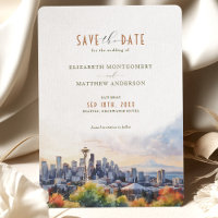 Aquarelle Seattle Skyline Enregistrer la date Mari