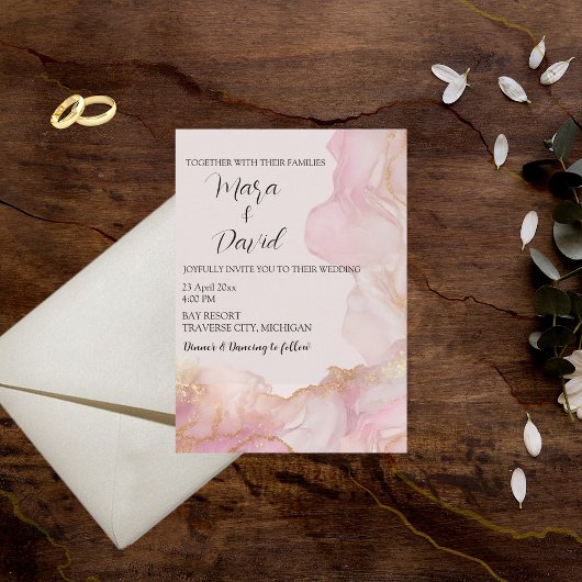 Invitation Aquarelle Seraphina Mariage rose et or